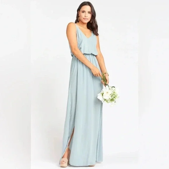 Show Me Your Mumu Kendall Chiffon Maxi Dress V-neck Size Large Silver Sage Blue - Picture 1 of 10